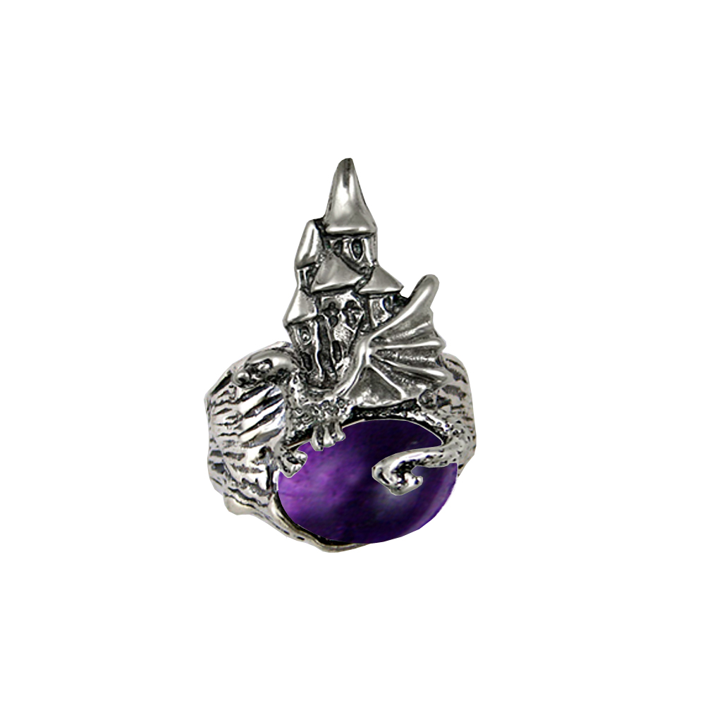 Sterling Silver Dragon And Her Castle Ring With Amethyst Size 10